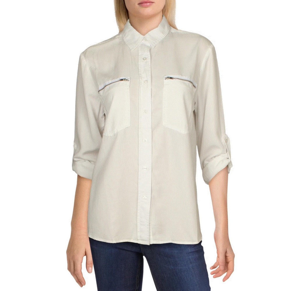 Joe's women shirt long sleeve 45JWFA2001 WHT lyocell pockets XS $168